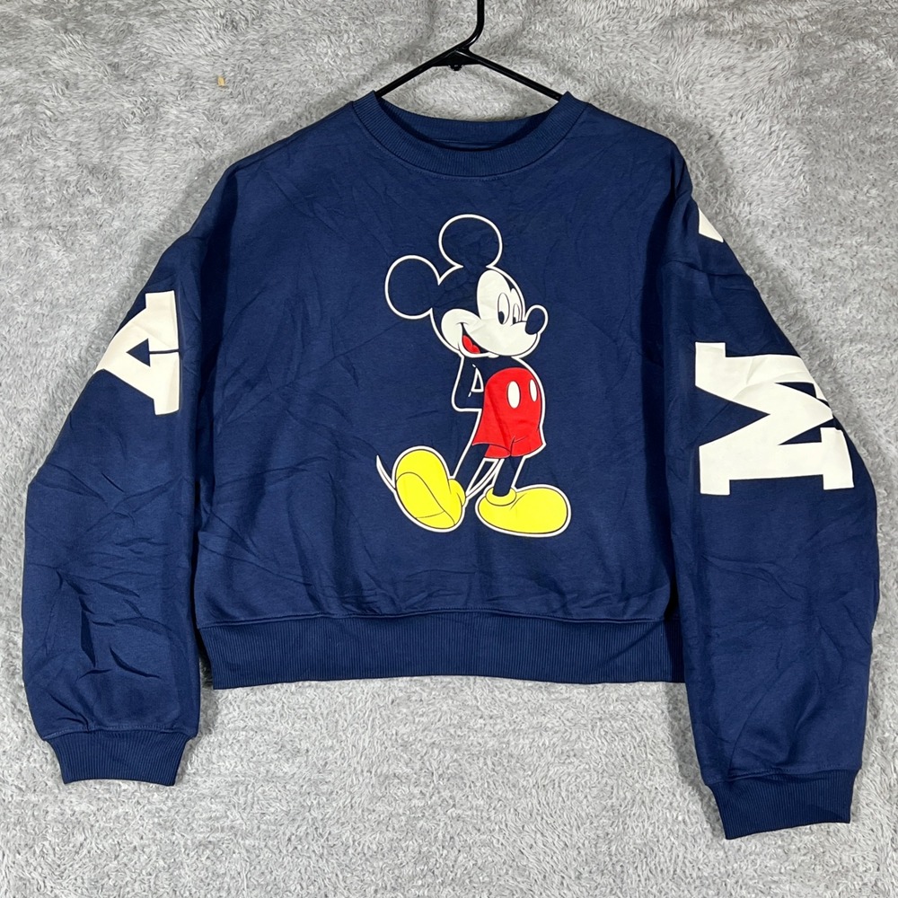 Disney Mickey Mouse Sweatshirt Womens XL Navy Blue Graphic Sleeve Print Pullover